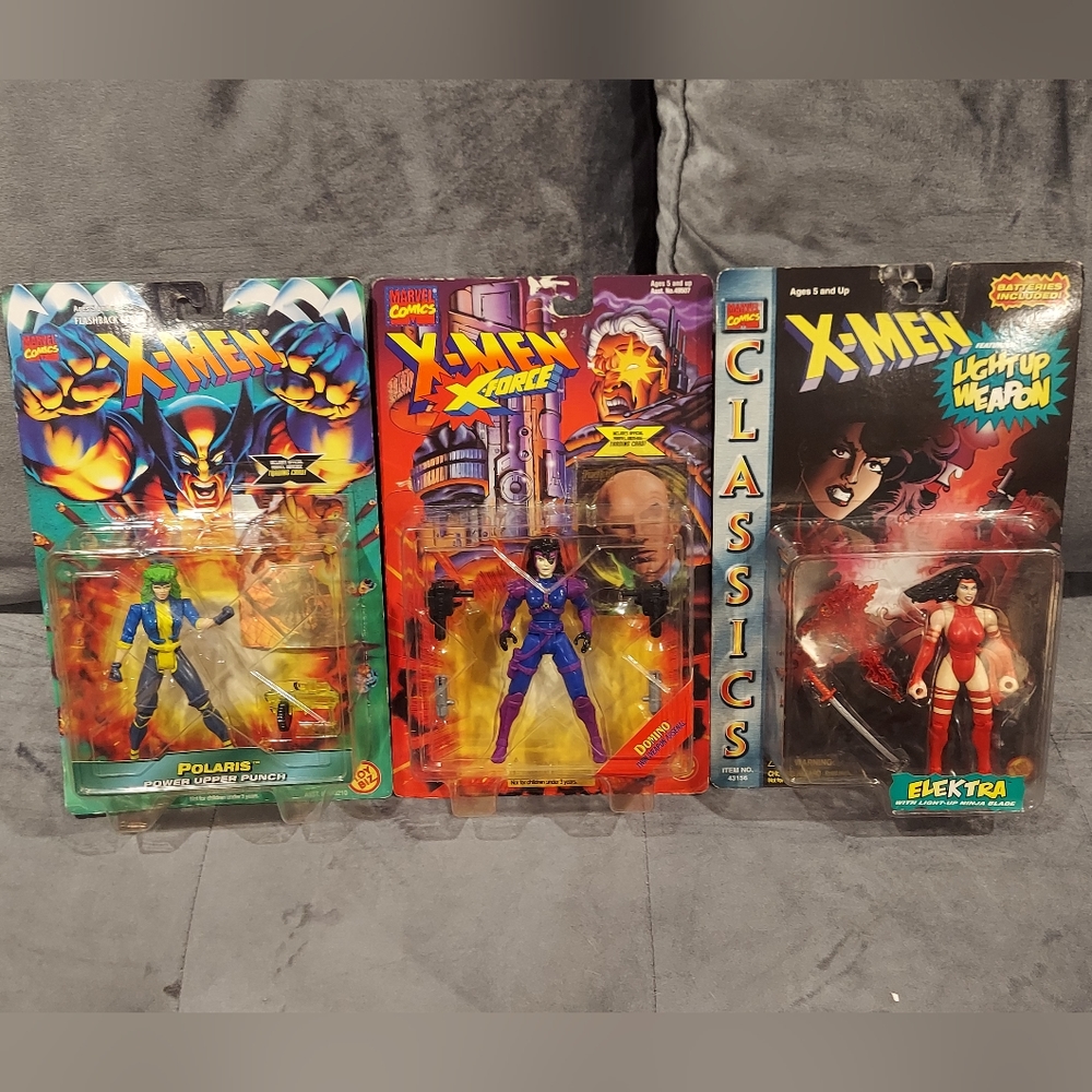 NEW 3 VINTAGE MARVEL X-MEN FEMALE ACTION FIGURES ELECTRA, POLARIS, DOMINO